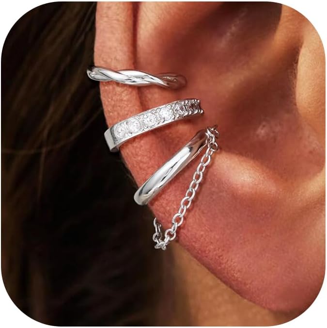 Funsanny Store Gold Ear Cuffs Earrings for Women Non Piercing - Clip on Cartilage Earrings Dainty 14K Gold Sterling Silver Plated Cubic Zirconia Huggie Hoop Earring for Women No Tarnish Trendy Jewelry Set - Image 1